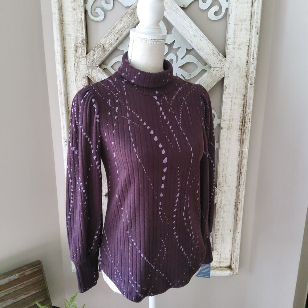 Democracy Women's Long Sleeve Ribbed Turtleneck Sweater Rayon Blend Purple XS